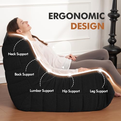 Bean Bag Chair Big Sofa for Adults with Memory Foam, Black Plush A2357
