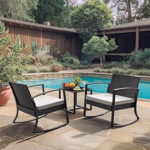 Homall 3 Piece Resin Outdoor Bistro Set with Cushions and Table, Black T139662