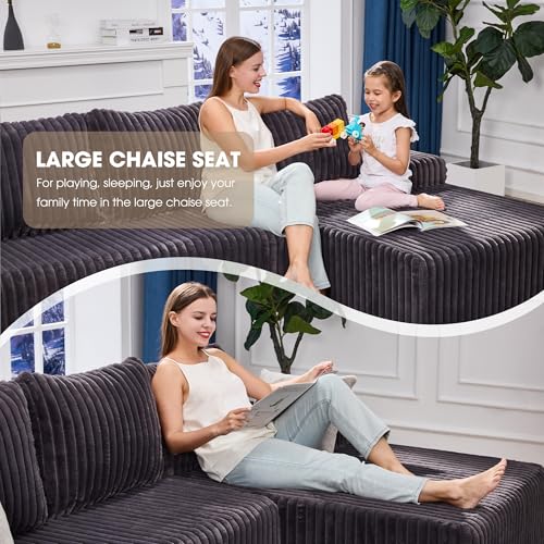 Modular Sectional Sofa L-Shape Couch with Oversized Chaise, Grey Stripe I49459