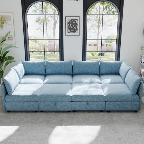 Oversized Modular Sectional Sofa with Movable Ottomans, U-Shaped Chenille J2923