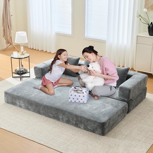 Corduroy Convertible Sleeper Sofa Bed with Pillow, Beige S401207