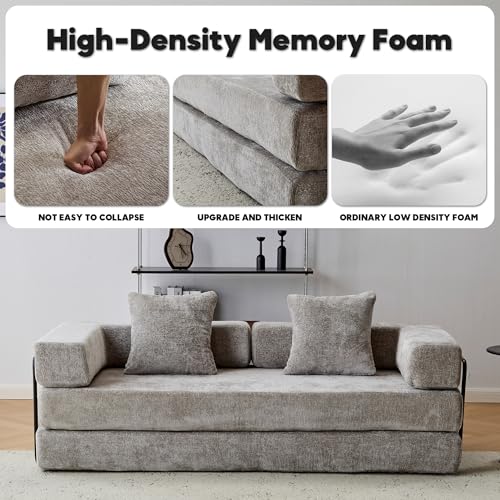 Corduroy Convertible Sleeper Sofa Bed with Pillow, Beige S401207