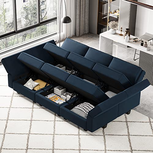 Belffin Modular Velvet Sectional Sofa with Chaise Lounge and Storage, Grey T418154
