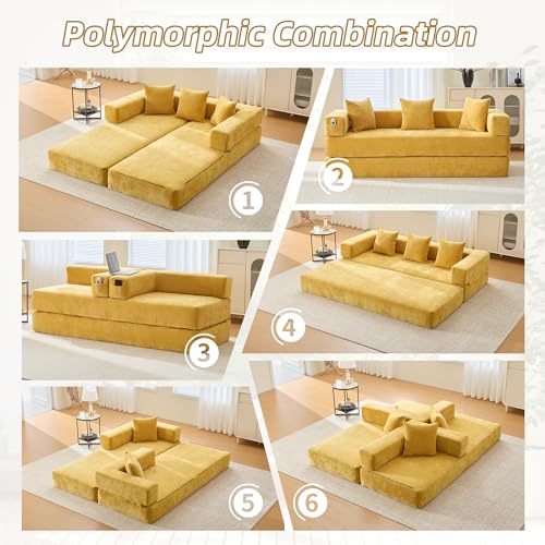 Corduroy Convertible Sleeper Sofa Bed with Pillow, Beige S401207