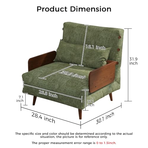 Convertible Chair Bed Sleeper for Adults with Wooden Arms, Linen G638