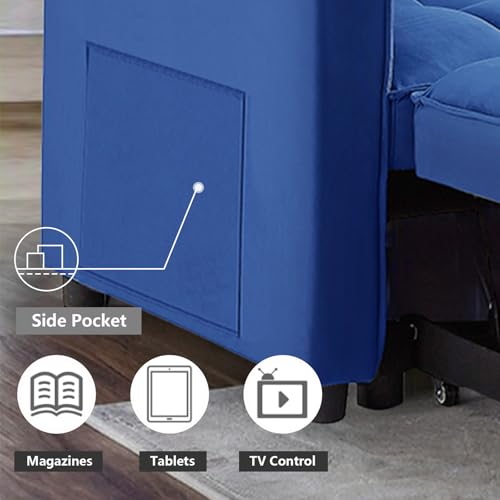 3 in 1 Convertible Sleeper Sofa Bed Futon with Adjustable Backrest, Velvet, Black Q74350