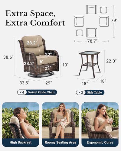 Luxury Patio Furniture Set 7PCS Wicker Conversation Set with Blue Cushions J5390