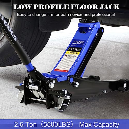 Pvillez Floor Jack, Heavy Duty Hydraulic Low Profile Steel Racing Jack, 2 Ton Capacity Blue H10635