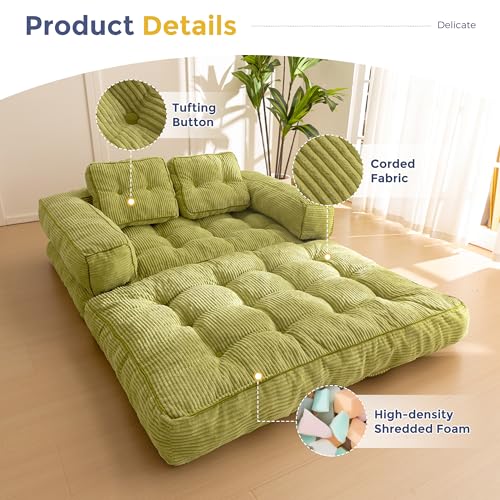 MAXYOYO Folding Sofa Bed L-Shaped Convertible Sleeper Couch with Pillow, Dark Grey X9070