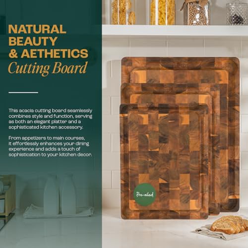 Yes4All Acacia Cutting Board for Kitchen, 20" x 15" x 1.5", End Grain with Juice Grooves F839569