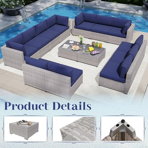KIGOTY Patio Furniture Set 7 Pieces Outdoor Sectional Sofa with Cushions and Glass Coffee Table B60021