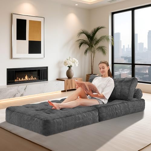HABUTWAY Folding Sofa Bed Convertible Sleeper Chair with Dual-Pillow, Black D26880