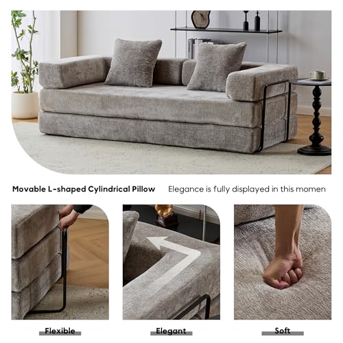 Corduroy Convertible Sleeper Sofa Bed with Pillow, Beige S401207
