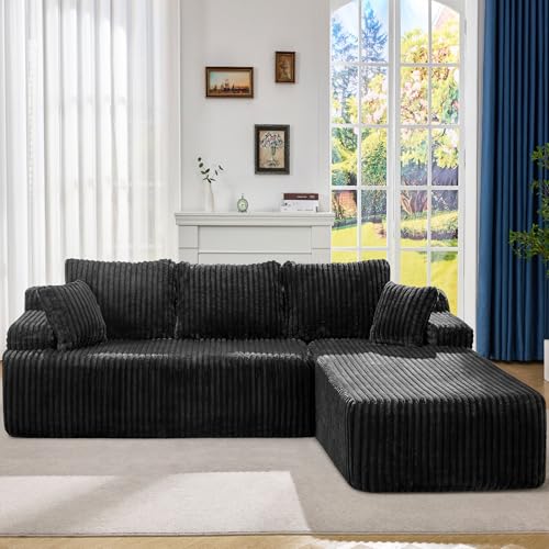 Modular Sectional Sofa L-Shape Couch with Oversized Chaise, Grey Stripe I49459