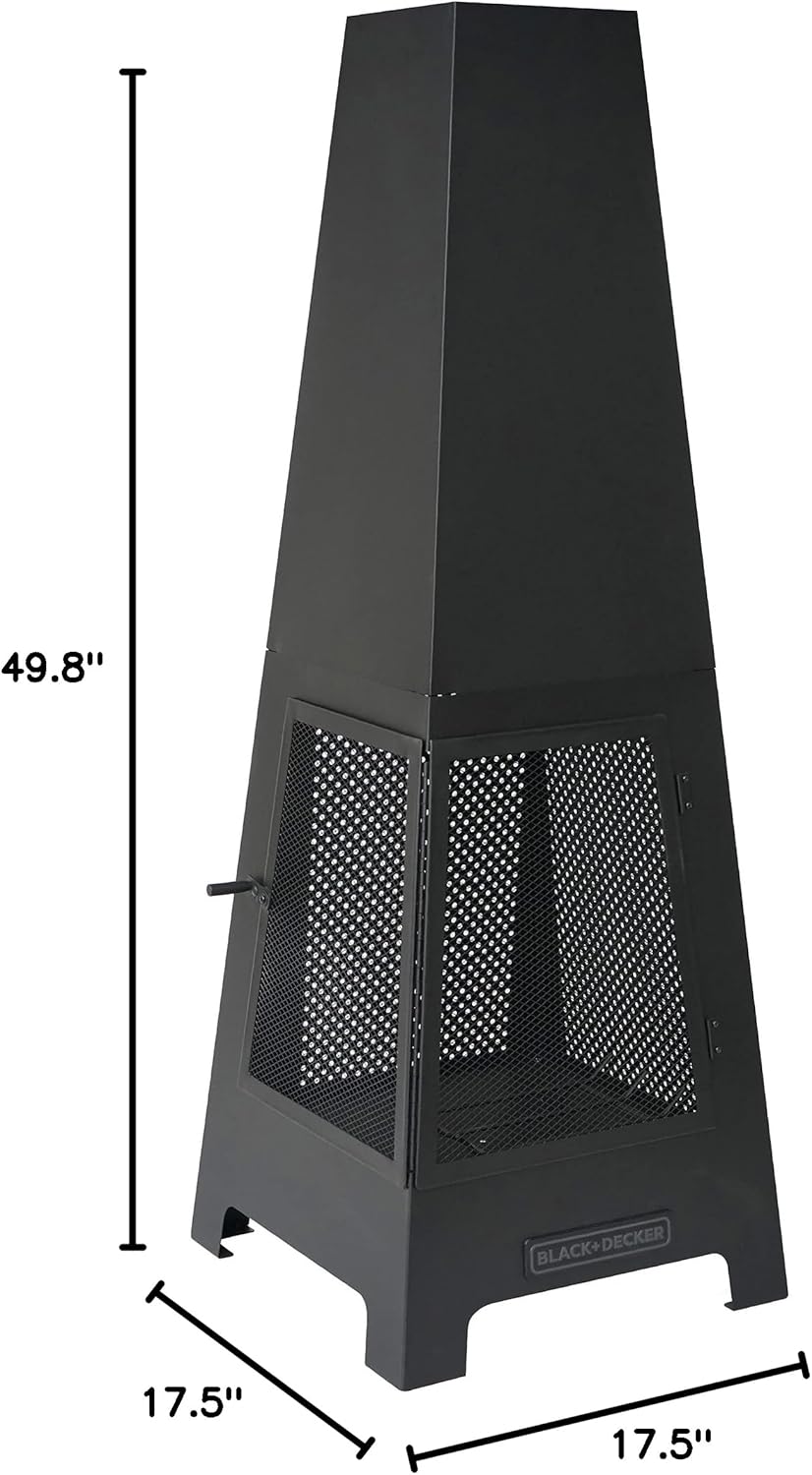 BLACK + DECKER Steel Woodburning Pyramid Chiminea Outdoor Fireplace with Hinged Doors U1640