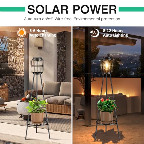 2 Pack Solar Lights Outdoor with Plant Stands - Metal Tripod Patio Decor M835880
