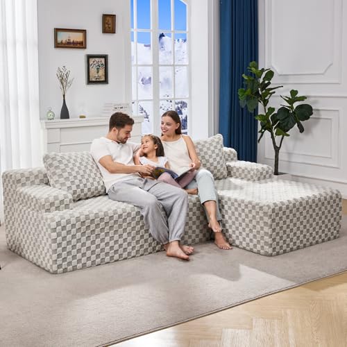 Modular Sectional Sofa L-Shape Couch with Oversized Chaise, Grey Stripe I49459