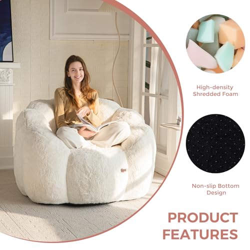 MAXYOYO Floral Shaped Bean Bag Sofa for Adults, Faux Fur, Beige M8911