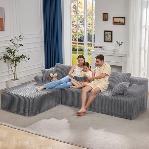Modular Sectional Sofa L-Shape Couch with Oversized Chaise, Grey Stripe I49459