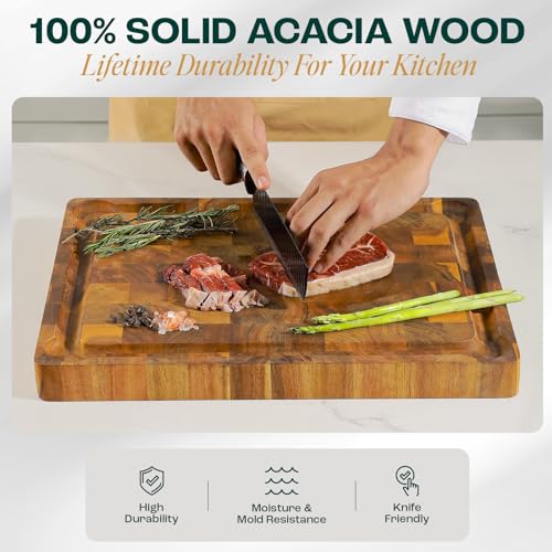 Yes4All Acacia Cutting Board for Kitchen, 20" x 15" x 1.5", End Grain with Juice Grooves F839569