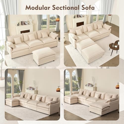 U Shaped Modular Sectional Sofa with Ottoman, Chenille, Black P2121