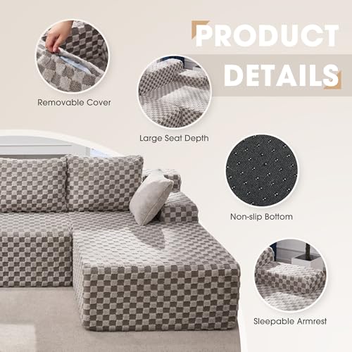 Modular Sectional Sofa L-Shape Couch with Oversized Chaise, Grey Stripe I49459