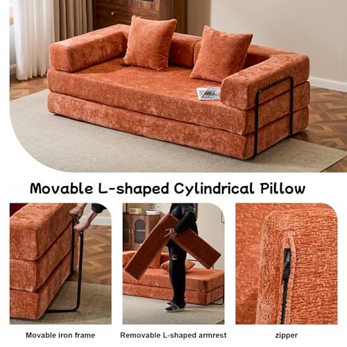 Convertible Floor Sofa Bed with Pillow Back and Armrest, Chenille, Dark Gray N4509