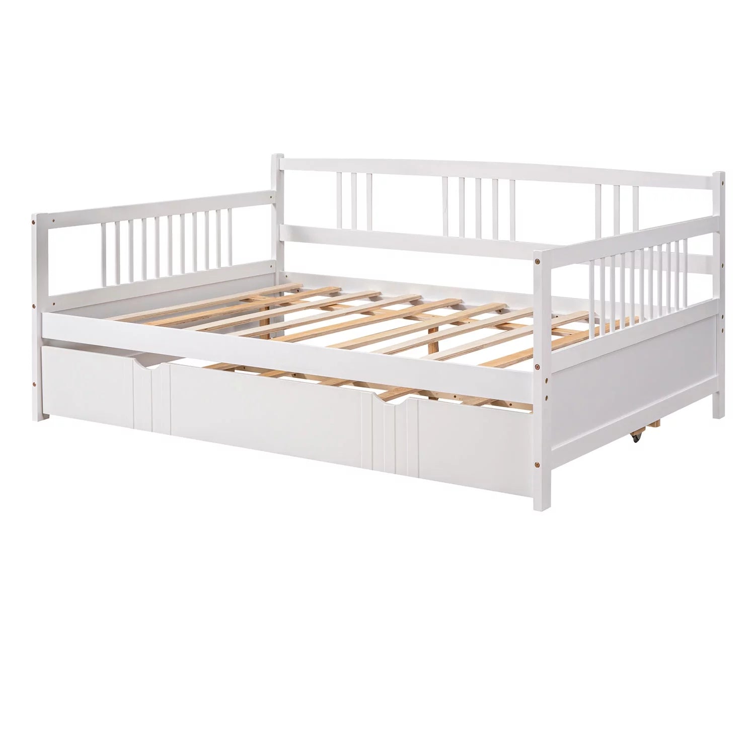 Royard Oaktree Full Size Daybed with Twin Trundle Bed Wood Sofa Bed, White G846237