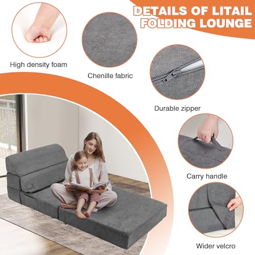 Comfy Folding Sofa Bed Grey Convertible Sleeper Chair Couch M171120