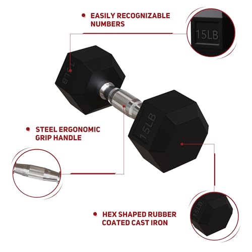 BalanceFrom Rubber Coated Hex Dumbbell Set with Storage Rack R8486