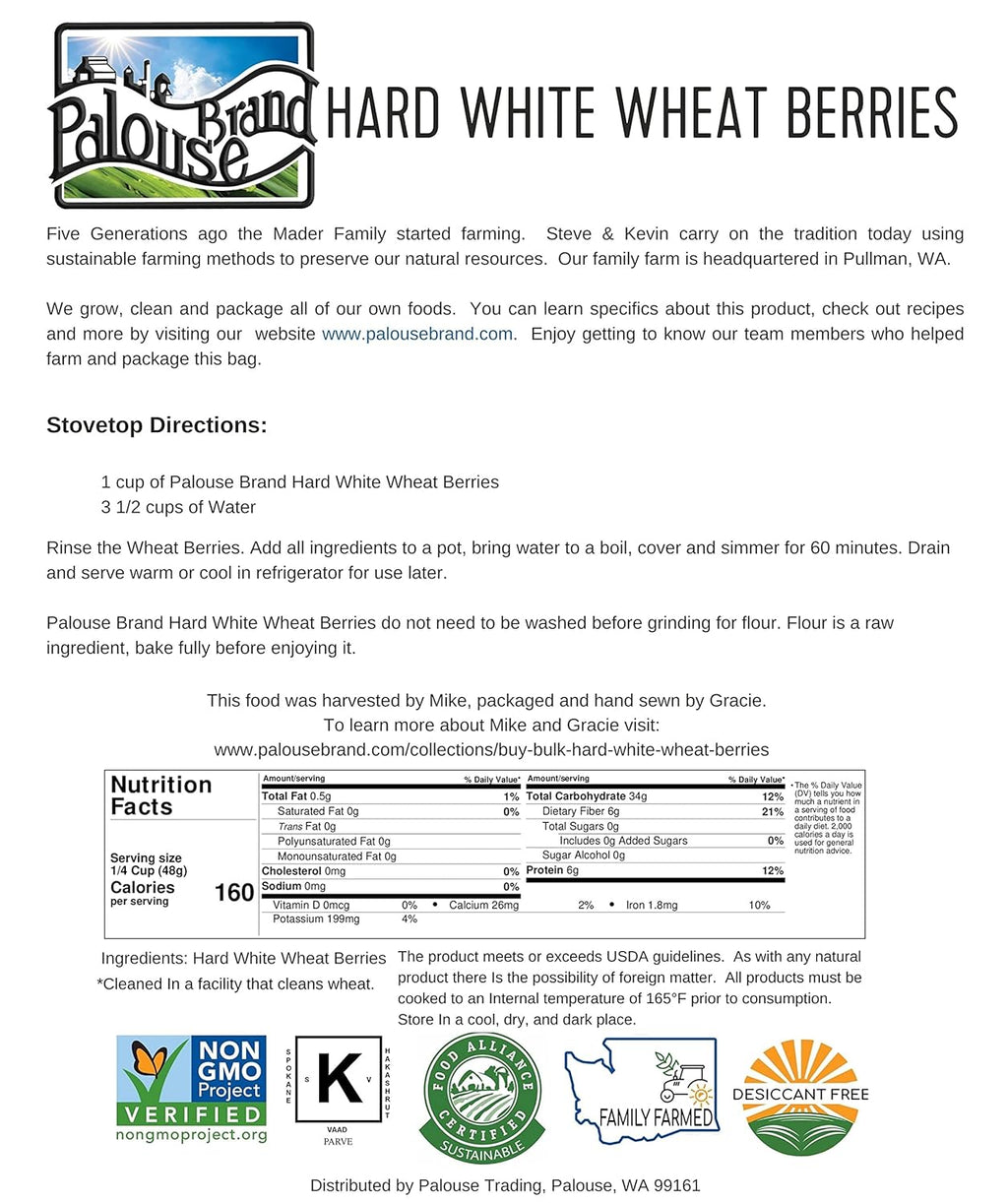 Hard White Wheat Berries 3-4 LB Kraft Bags, Non-GMO, Kosher M796474