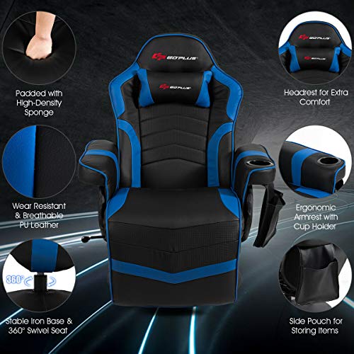 Goplus Massage Gaming Chair, Racing Recliner with Footrest, PU Leather N121
