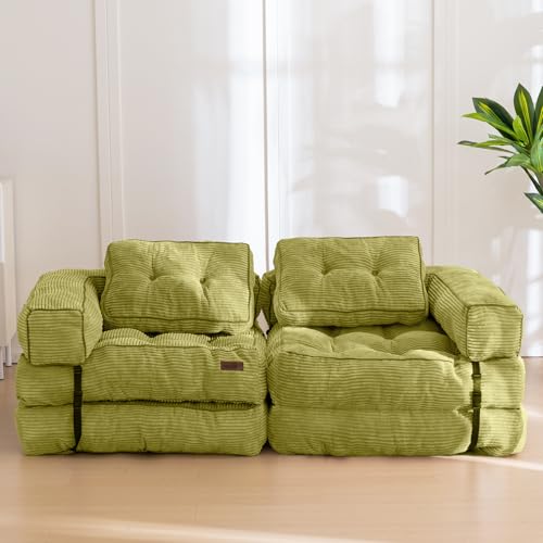 MAXYOYO Folding Sofa Bed L-Shaped Convertible Sleeper Couch with Pillow, Dark Grey X9070