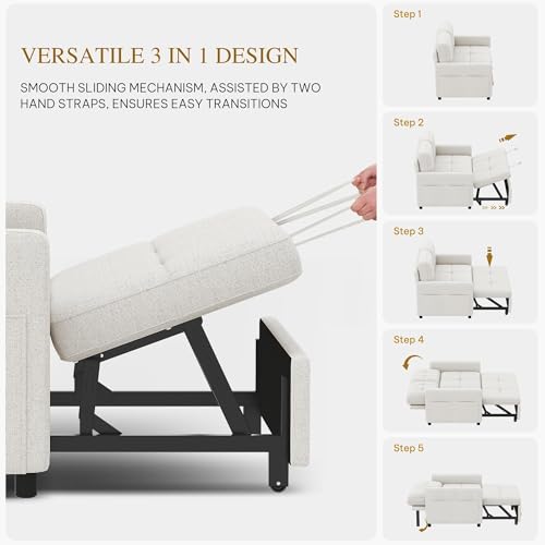 DWVO 55" Convertible Sofa Bed, 3-in-1 Sleeper Sofa with Pull-Out Bed, Linen Futon Couch W749781