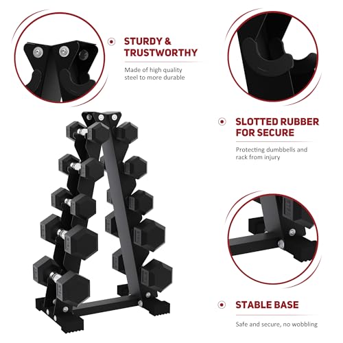BalanceFrom Rubber Coated Hex Dumbbell Set with Storage Rack R8486