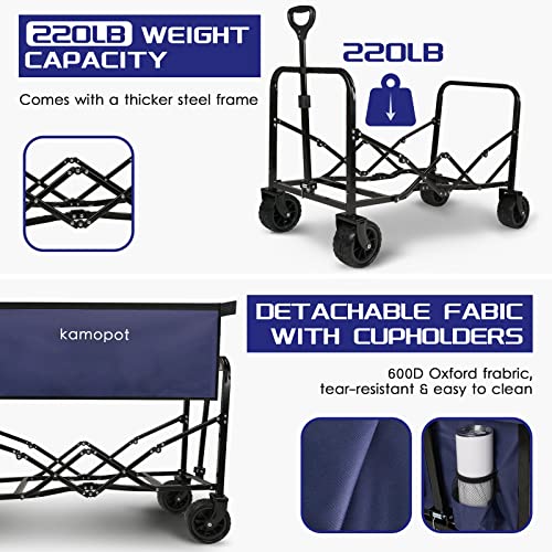 Collapsible Wagon Cart for Grocery, Beach, and Shopping, 220lb Capacity, Black V210