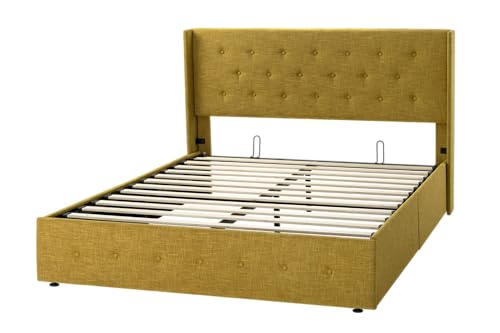 Allewie Full Size Lift Up Storage Bed with Wingback Headboard, Light Beige C85153