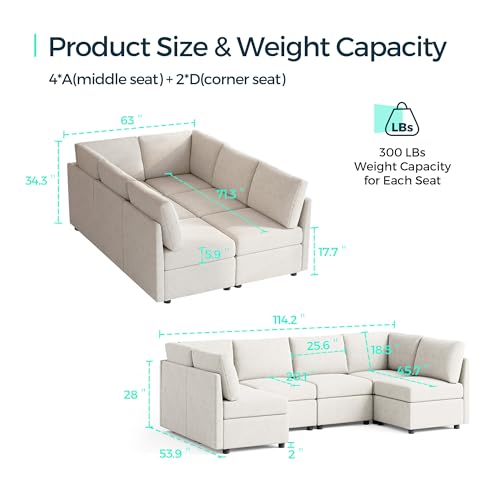 LINSY HOME Modular U Shaped Sectional Sofa with Storage, Blue M8981