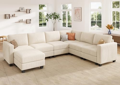 HONBAY Corduroy Modular Sectional Couch with Storage, Dark Gray A586576