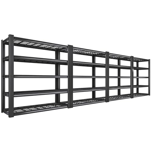 REIBII 3010LBS Storage Shelves 72" H Garage Shelving Heavy Duty Metal Shelving 5 Tier Adjustable Metal Shelves for Storage for Pantry Kitchen Basement 72" H x 35.5" W x 16" D, Black