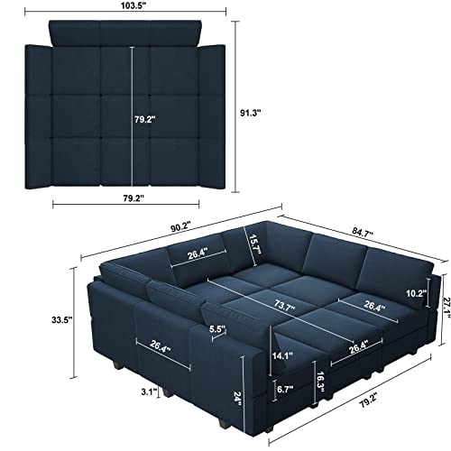 Belffin Modular Velvet Sectional Sofa with Chaise Lounge and Storage, Grey T418154