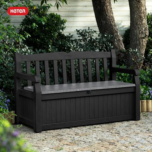 Keter Solana 70 Gallon Storage Bench Deck Box, Graphite S75770