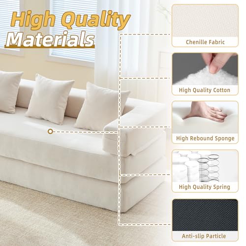 Corduroy Convertible Sleeper Sofa Bed with Pillow, Beige S401207