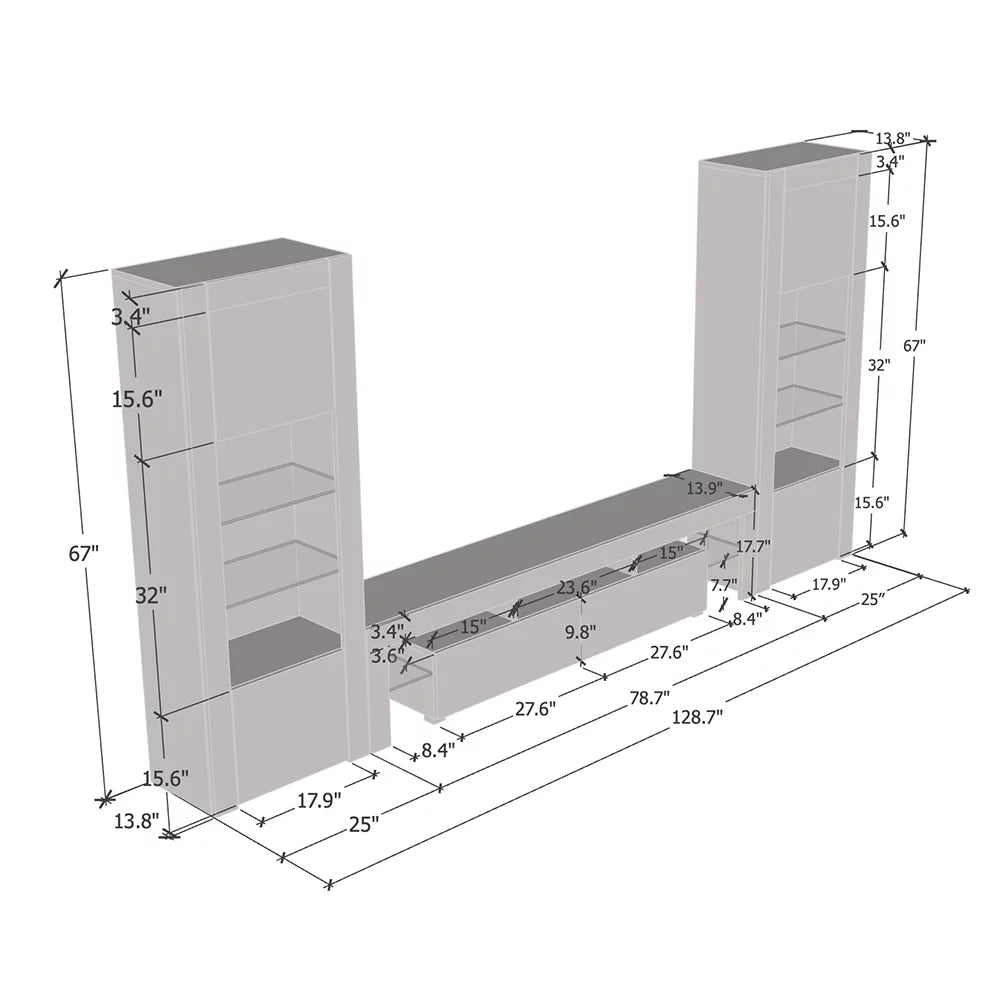 Milano Set 200-BK-BK Modern Wall Unit Entertainment Center C2394