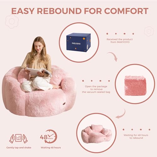 MAXYOYO Floral Shaped Bean Bag Sofa for Adults, Faux Fur, Beige M8911