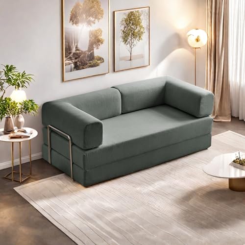 Convertible Floor Sofa Bed with Pillow Back and Armrest, Chenille, Dark Gray N4509