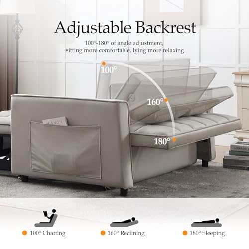 Modern 3 in 1 Convertible Sleeper Sofa Couch Bed with USB, Light Grey M684
