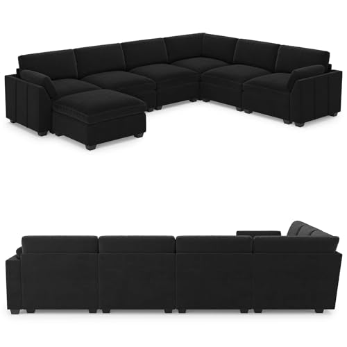 Belffin Extra Large Modular Sectional Sofa, 4-Seater L Shaped Velvet Couch, Black A1471