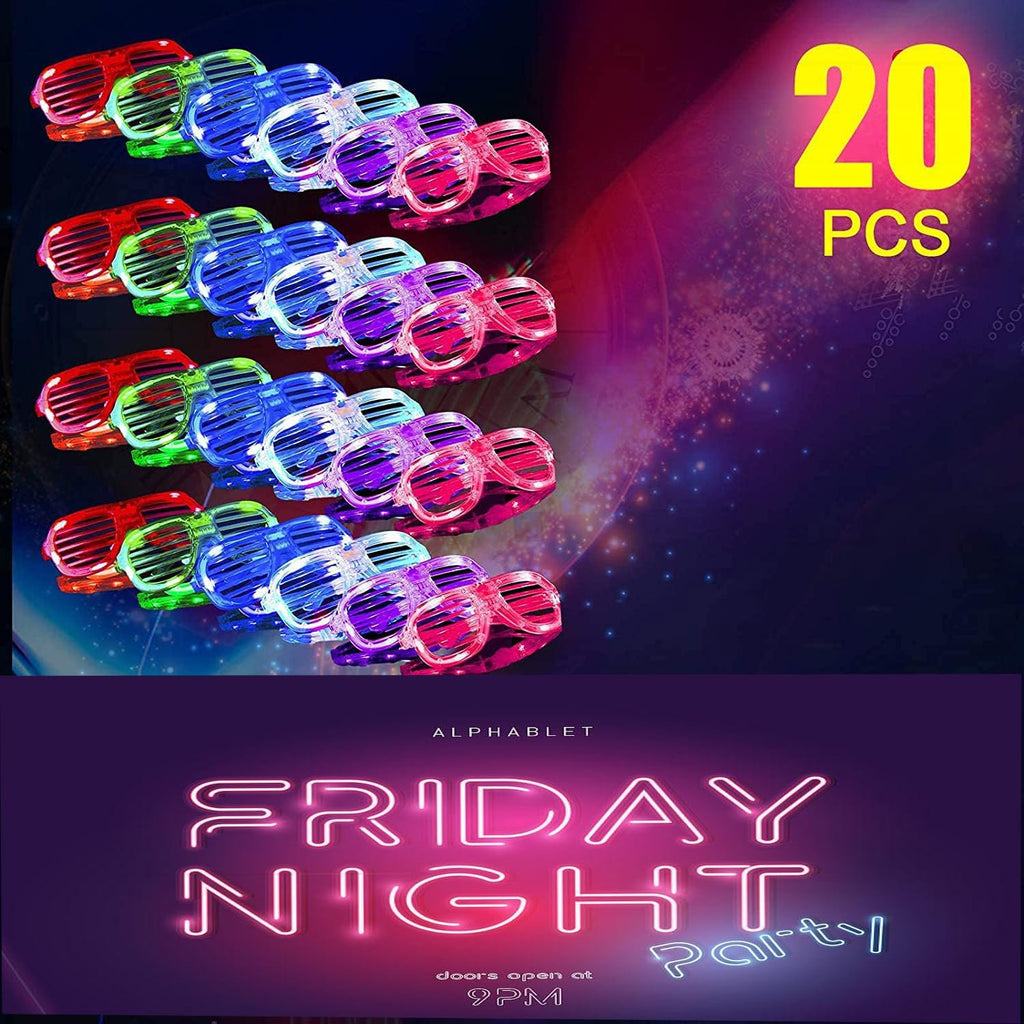 20Pack LED Glow Glasses Party Supplies 6 Color Neon Sunglasses B6676