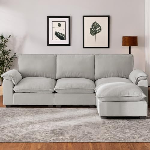 Cloud Couch Sectional L Shaped Modular Sofa Chenille Ivory Beige U4155